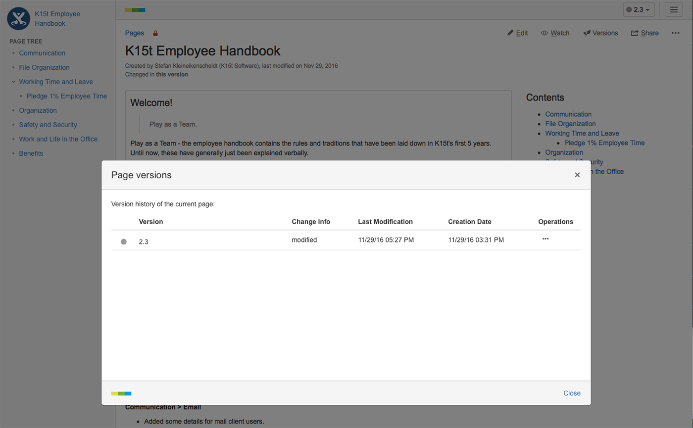 Version management in Confluence with Scroll Versions