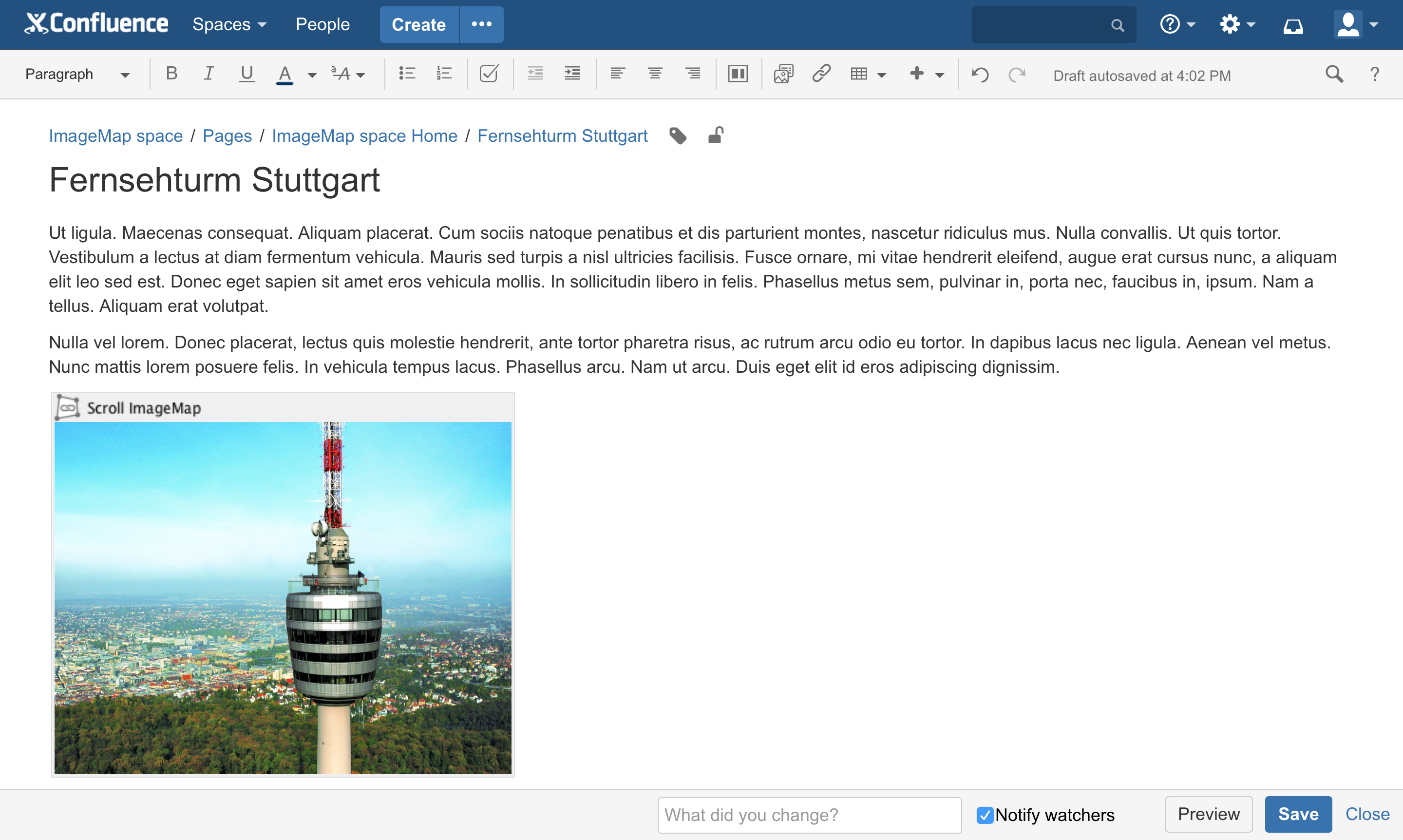 Preview images in the Confluence editor. This feature is available on Confluence Server only.