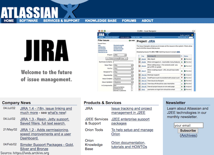 JIRA 1.4 just released on the Atlassian website in 2002