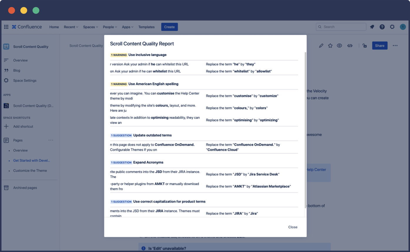 Content Quality Report in Confluence