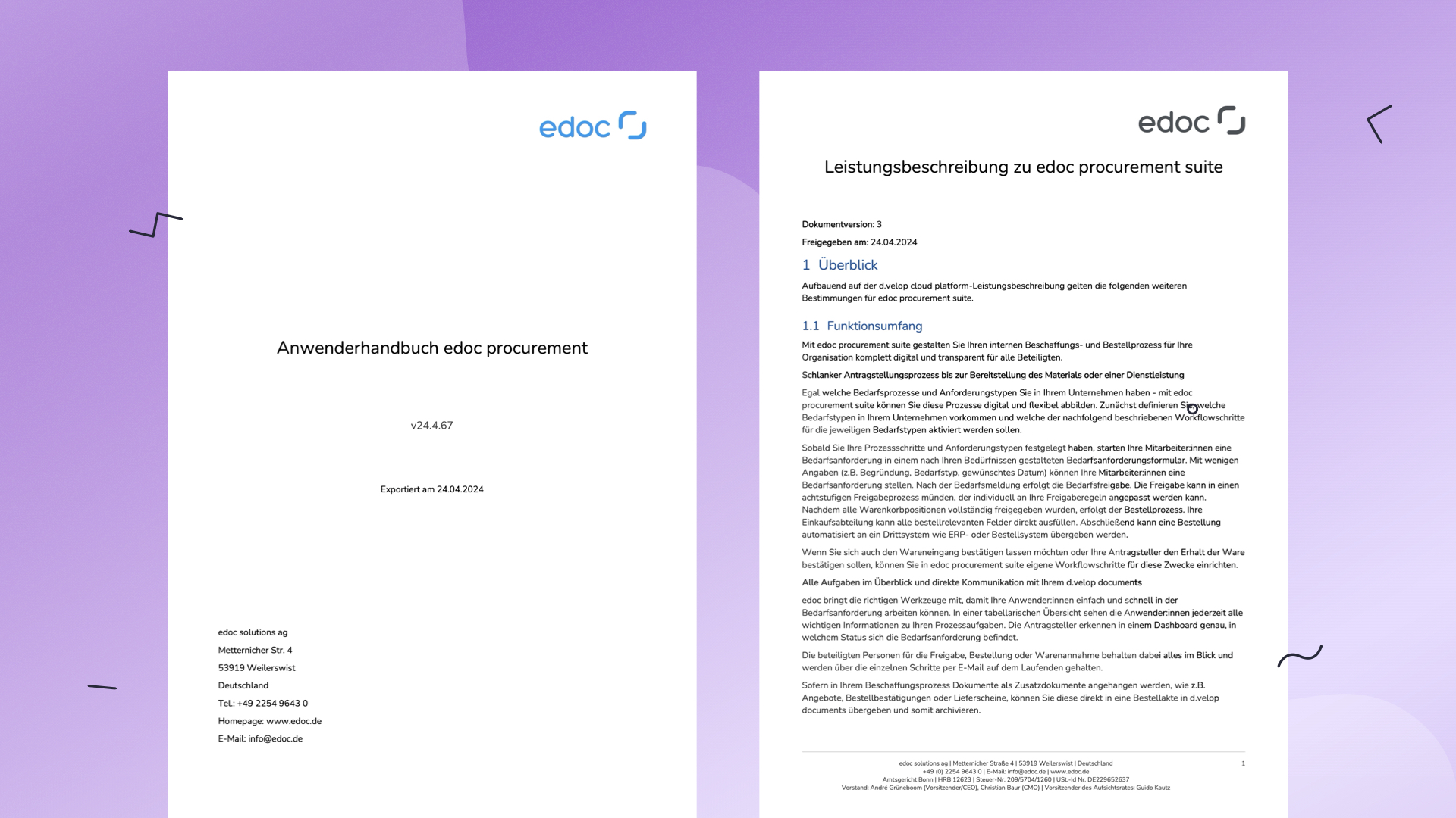 Two of edoc's PDF templates, featured on the Template Library