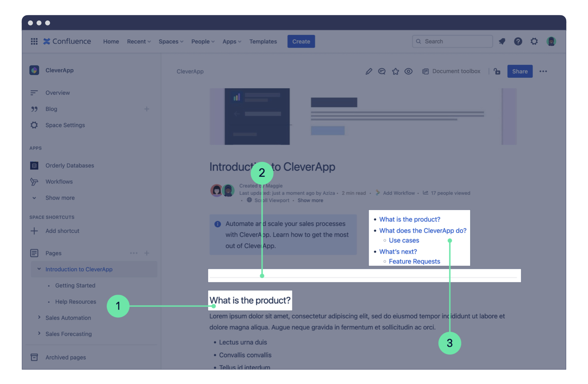 Headings, Dividers and Table of Contents in Confluence